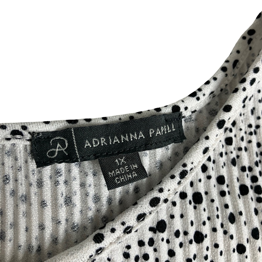 Adrianna Papell Blouse Women 1X White Polka Dot Ruffle Sleeve Smocked Top Plisse - Picture 3 of 12